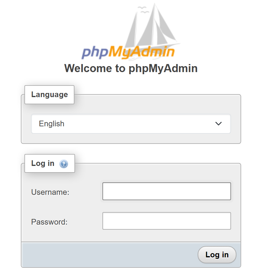 The phpMyAdmin login page